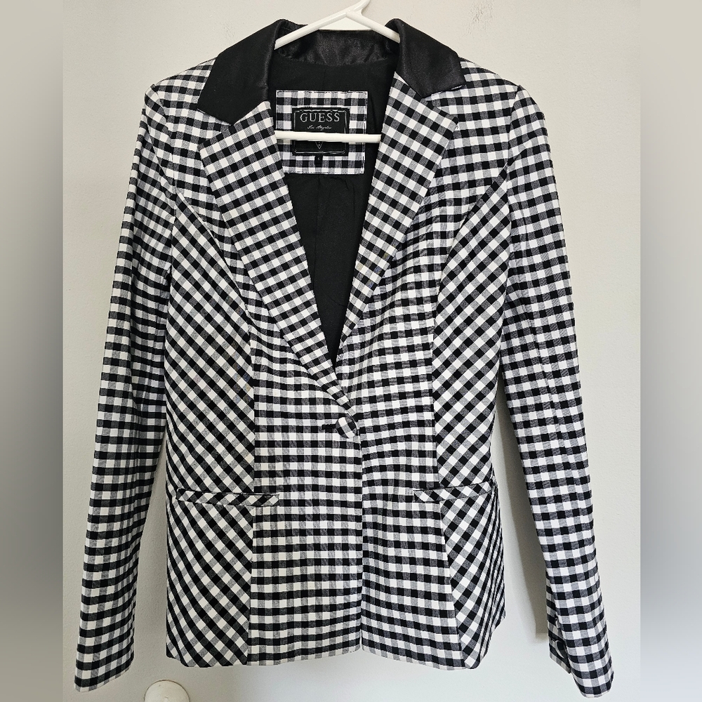 GUESS Chic Black and White Checkered Women's Blazer SZ 4